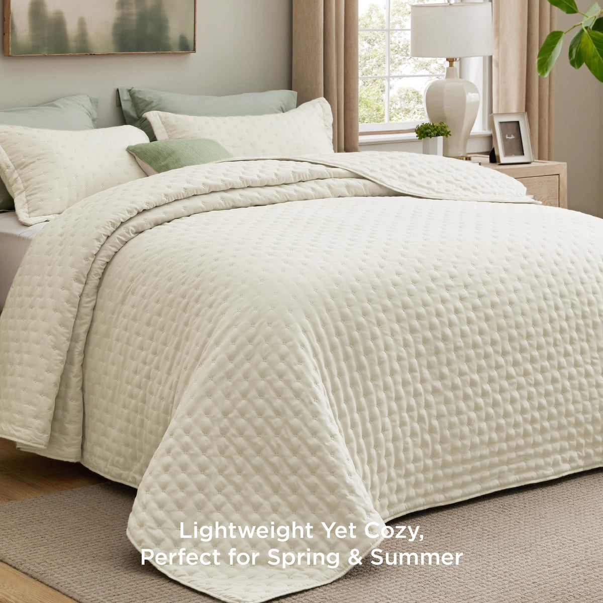 Bedsure king quilt cream embossed pattern detail adds subtle elegance