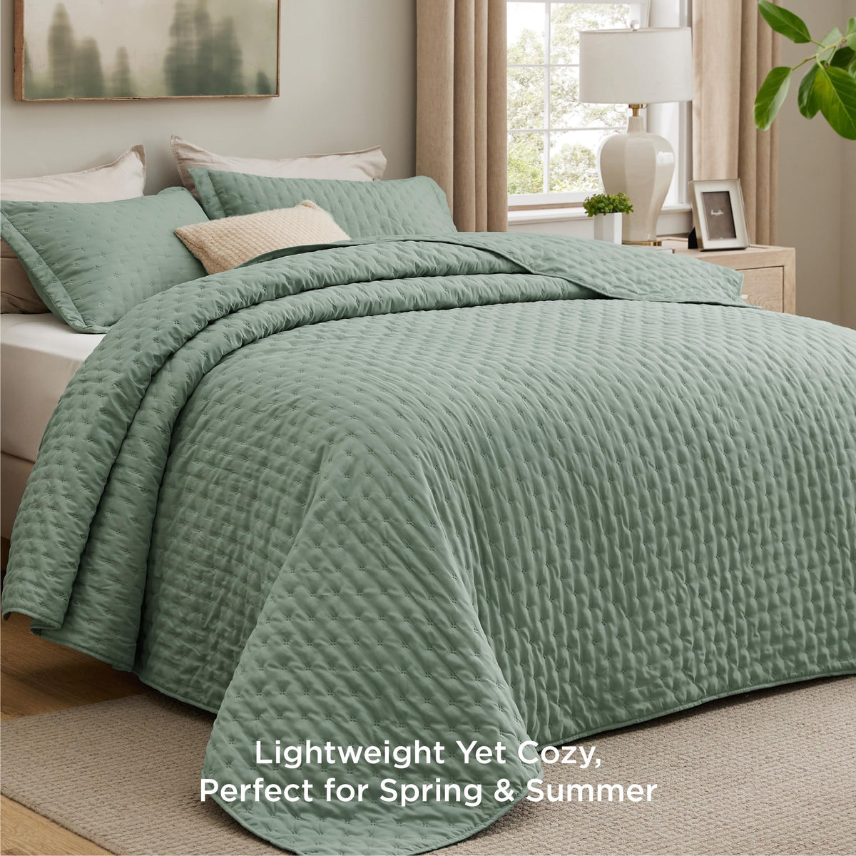 Bedsure quilt sage green embossed pattern adds depth to decor