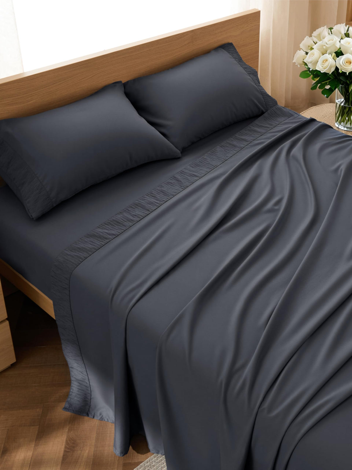 Bedsure king flat sheet 108x102 showing smooth, cooling comfort for restful nights