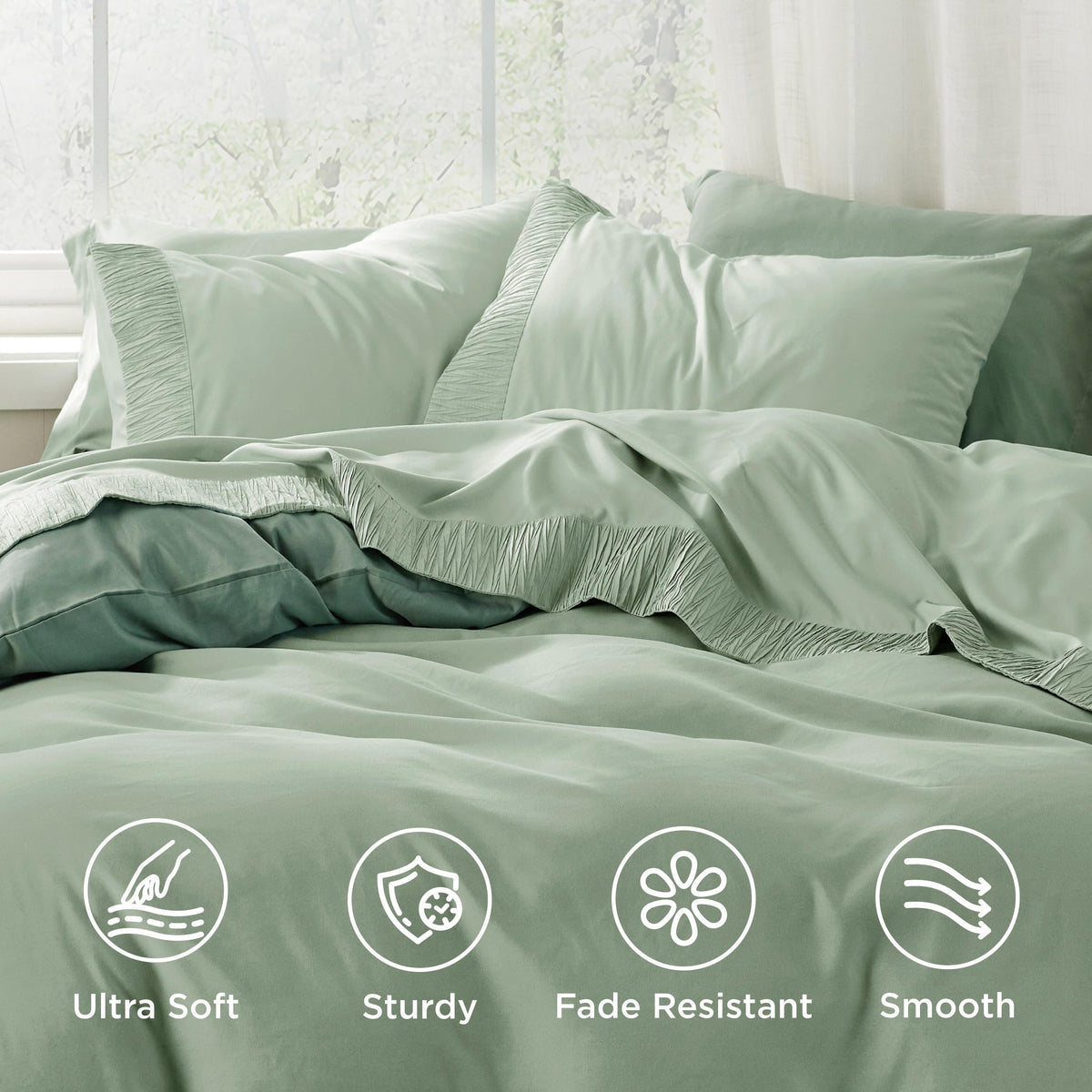 Bedsure fitted sheet with deep pockets keeps thick mattresses securely in place.