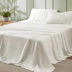 Bedsure king flat sheet in ivory showing full bed coverage and luxury feel