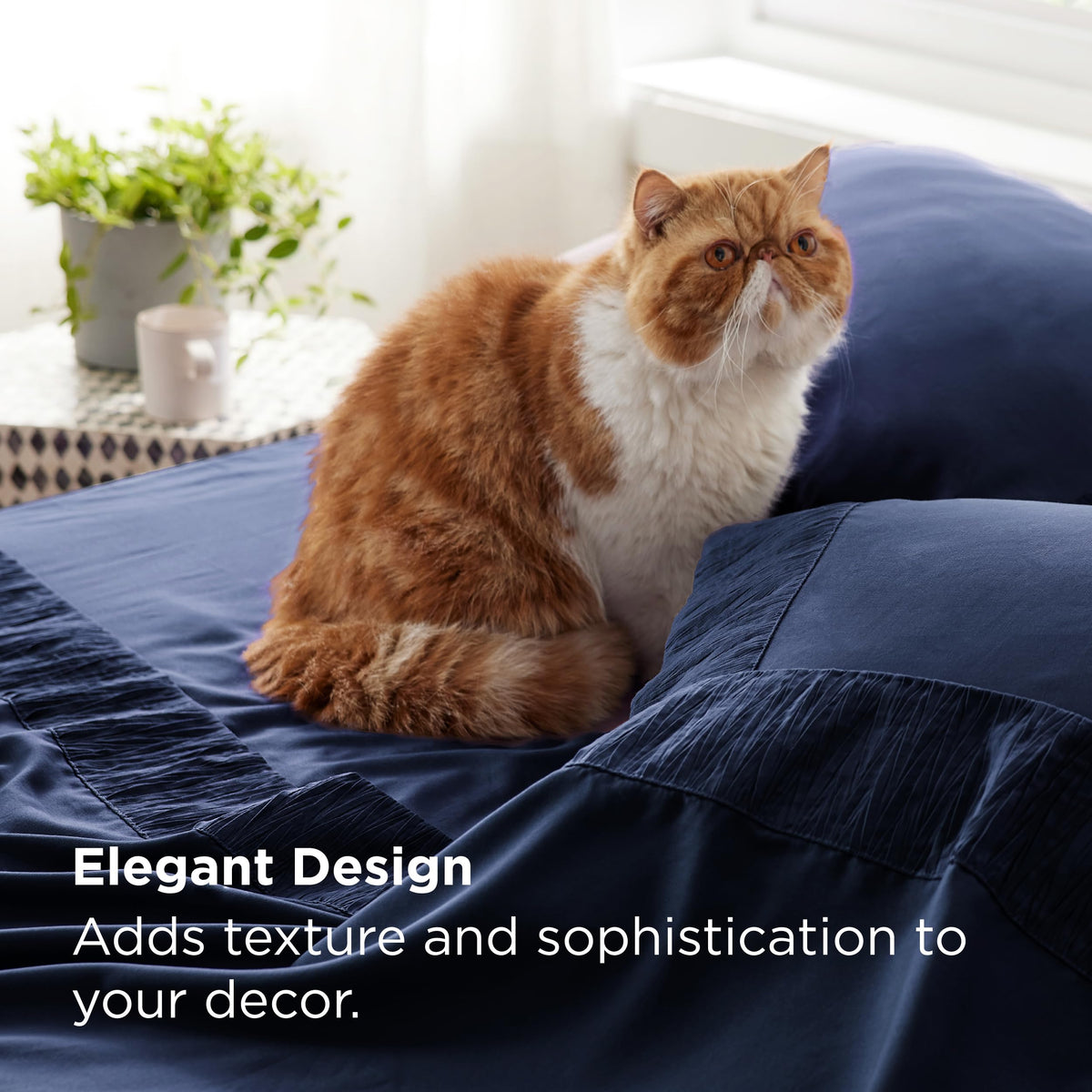 Bedsure navy sheets on bed highlighting color richness and lasting vibrancy