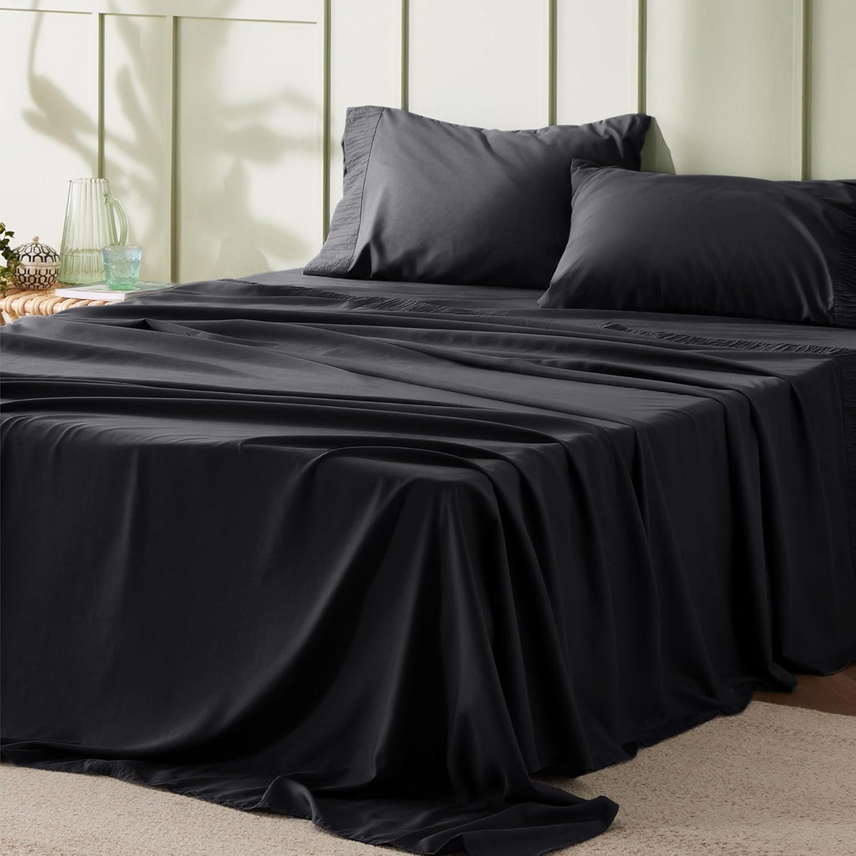 Bedsure king sheets set with ruched-hem pillowcases for an elegant bedding look