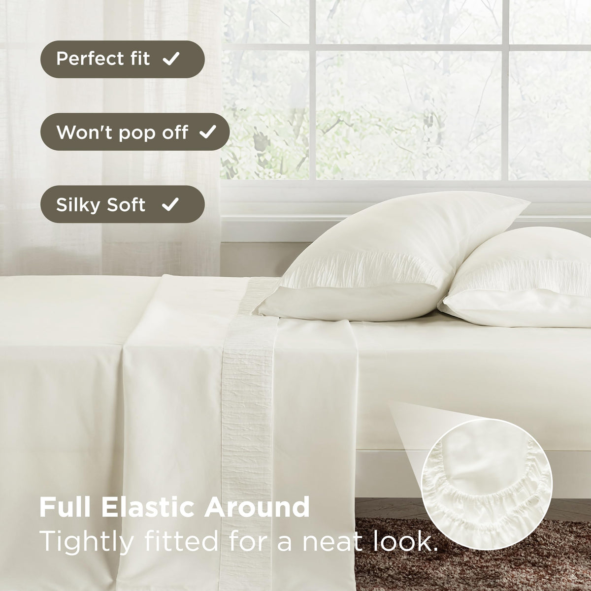 Bedsure stitching detail highlights ruched border and durable finish