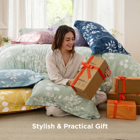 Bedsure pillow shams and pillowcases match the botanical design.