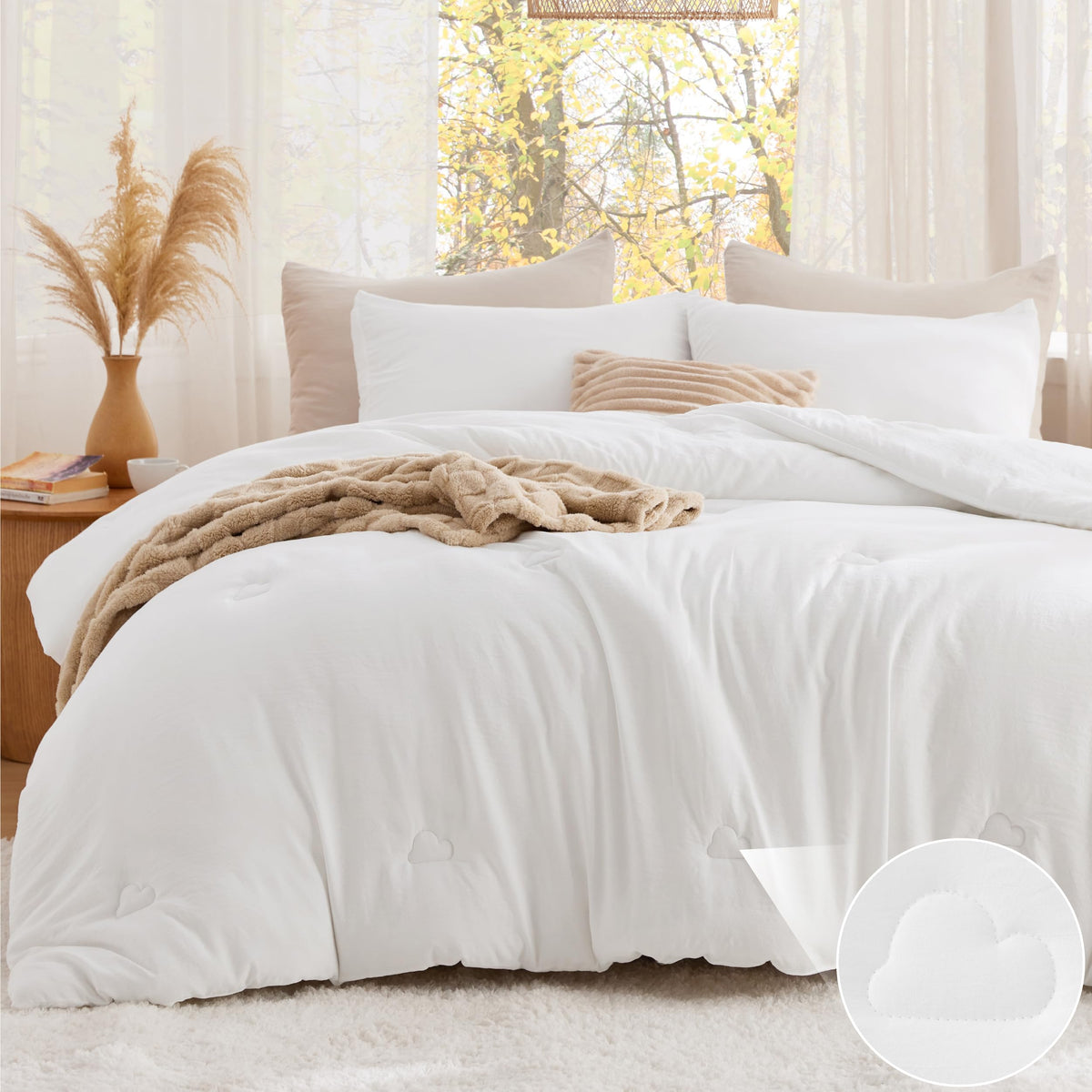 bedsure king-size comforter set white top view shows plush softness