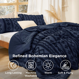 Bedsure king-size navy comforter adds dramatic style and cozy warmth.