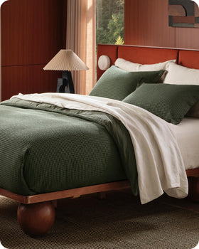 Bedsure king-size pillow shams complement the olive-green set.
