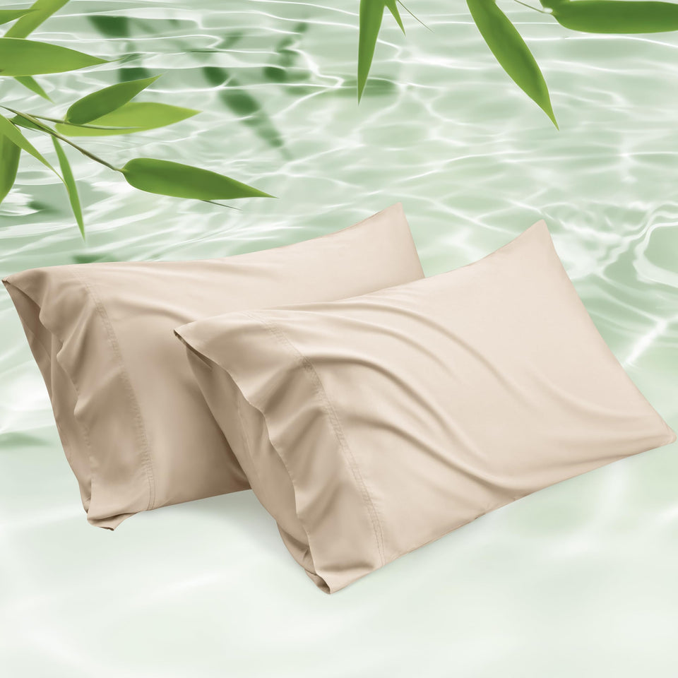 Bedsure king-size beige pillowcase top view, breathable and cooling for hot sleepers.