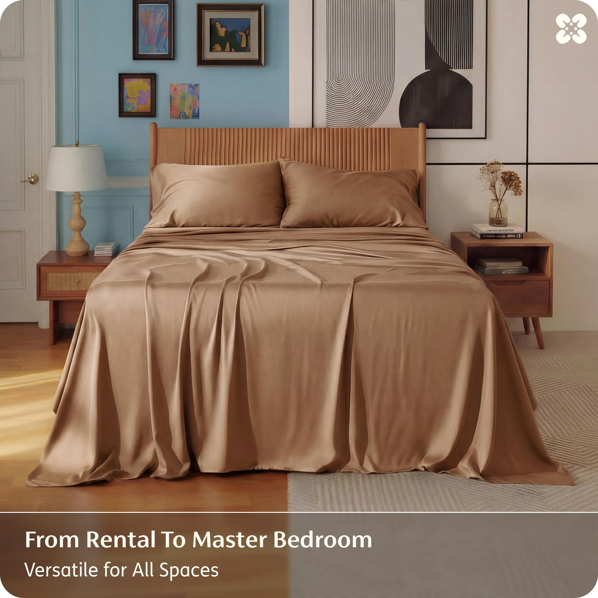 Khaki Bedsure bedding shown on a neatly dressed bed