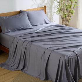 Bedsure king-size sheets close-up of silky bamboo rayon fabric for cooling nights.