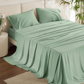 Bedsure king-size flat sheet in sage green offers cooling, silky-soft touch for hot sleepers