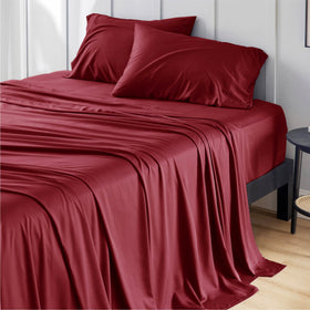 Bedsure king-size burgundy sheets set, cooling and silky for hot nights