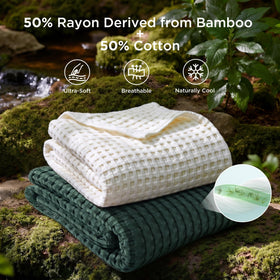 Bedsure king-size waffle weave blanket shown on bed for elegant, relaxed styling