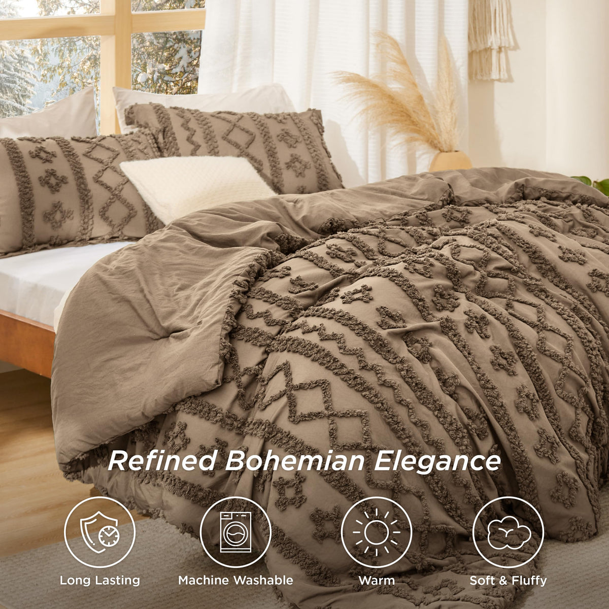 Bedsure light brown boho tone, perfect for a warm, inviting bedroom ambiance.