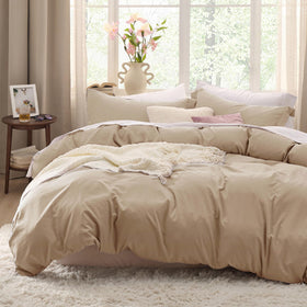 Bedsure duvet cover in light brown with a soft, breathable fabric for comfortable sleep.