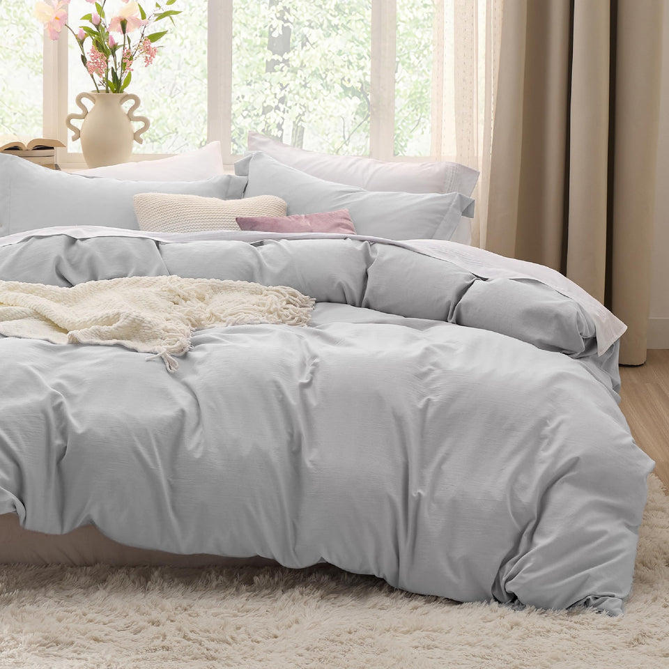 Bedsure light grey king duvet cover shows soft microfiber for cozy nights.