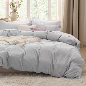 Bedsure light-grey duvet cover 3-piece set for soft, breathable comfort.
