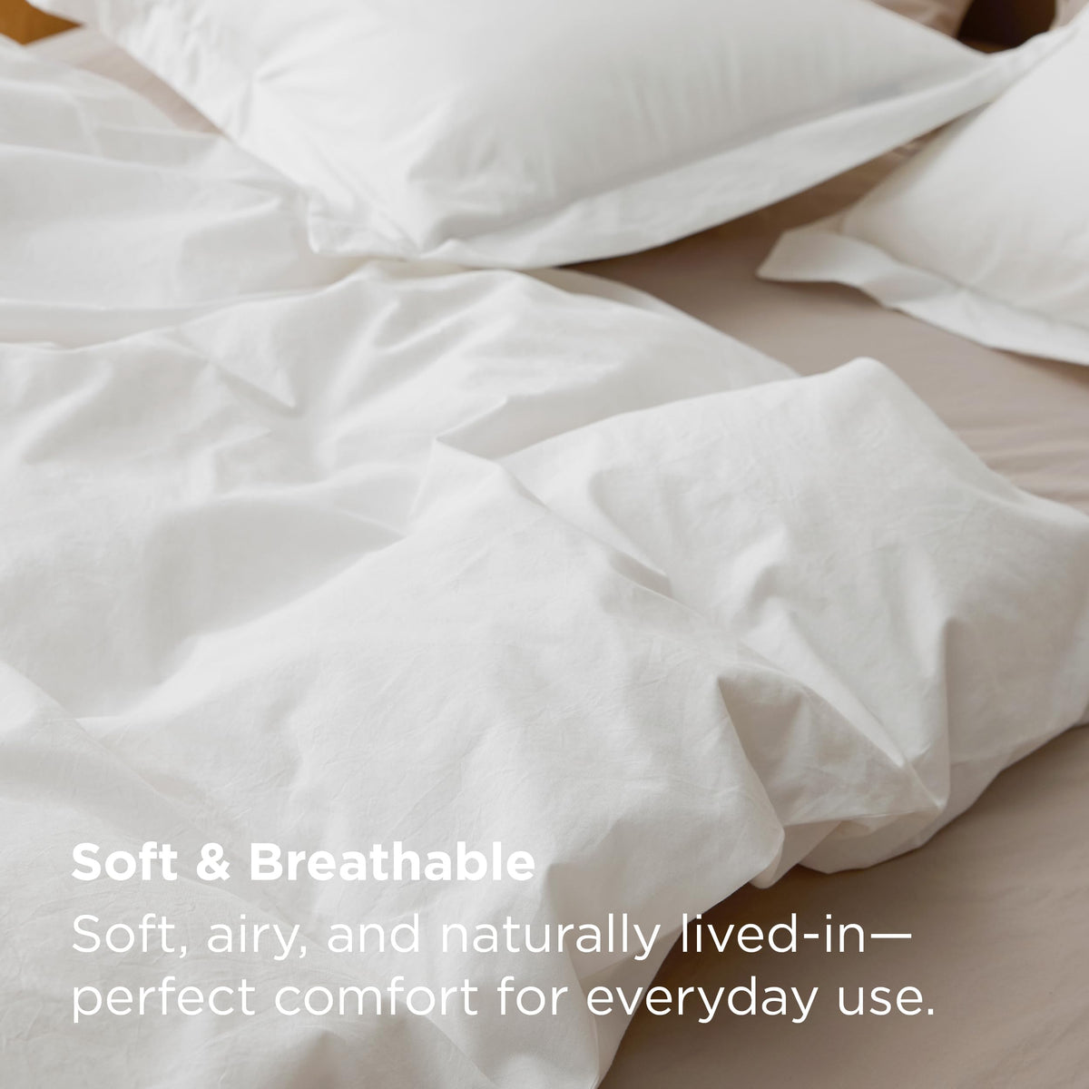 Bedsure linen-inspired washed cotton texture close-up, breathable comfort.