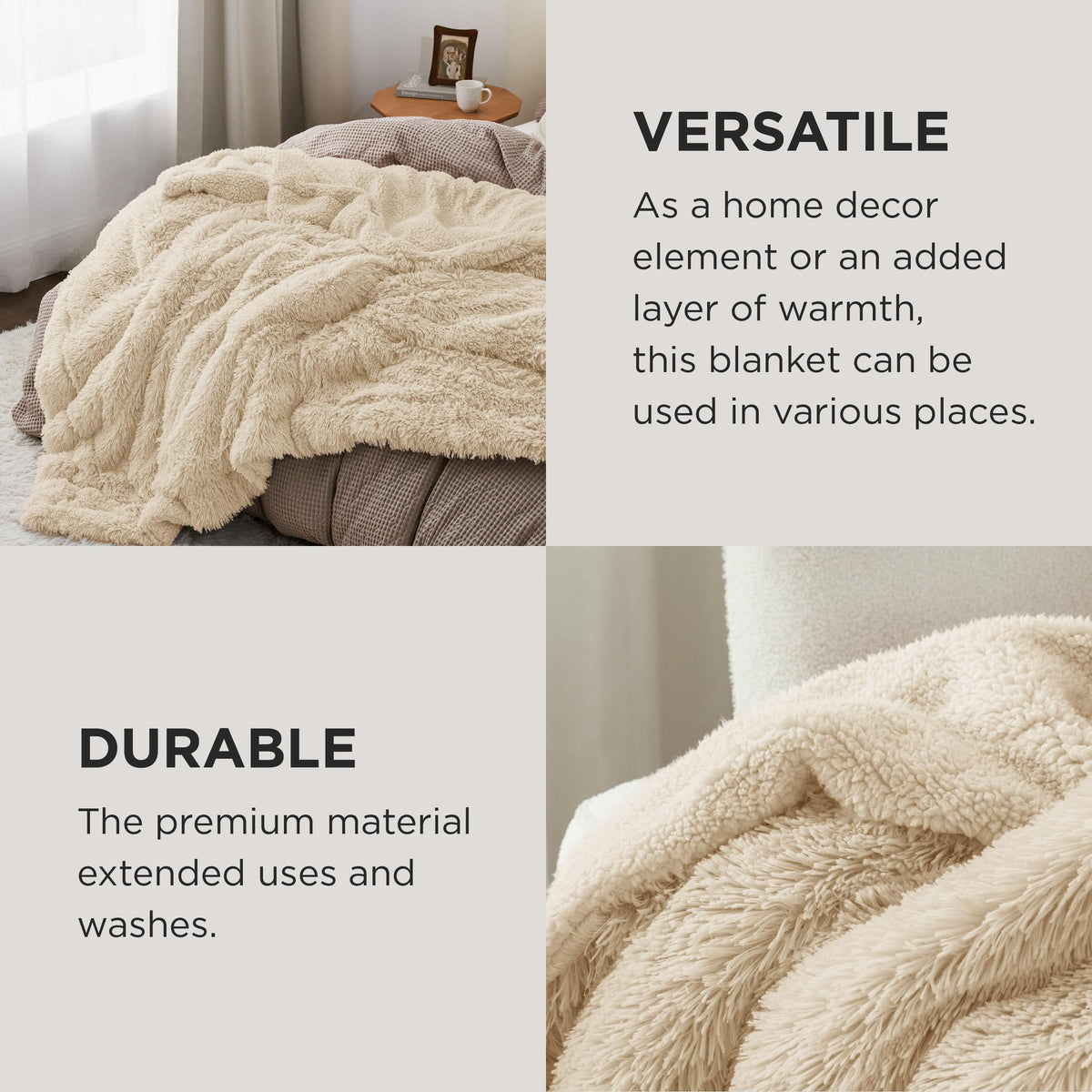 Bedsure luxe faux fur decor blanket drapes beautifully on sofa.