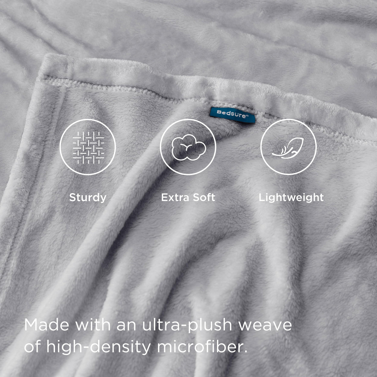 Bedsure microfiber close-up highlights plush softness and durable weave.