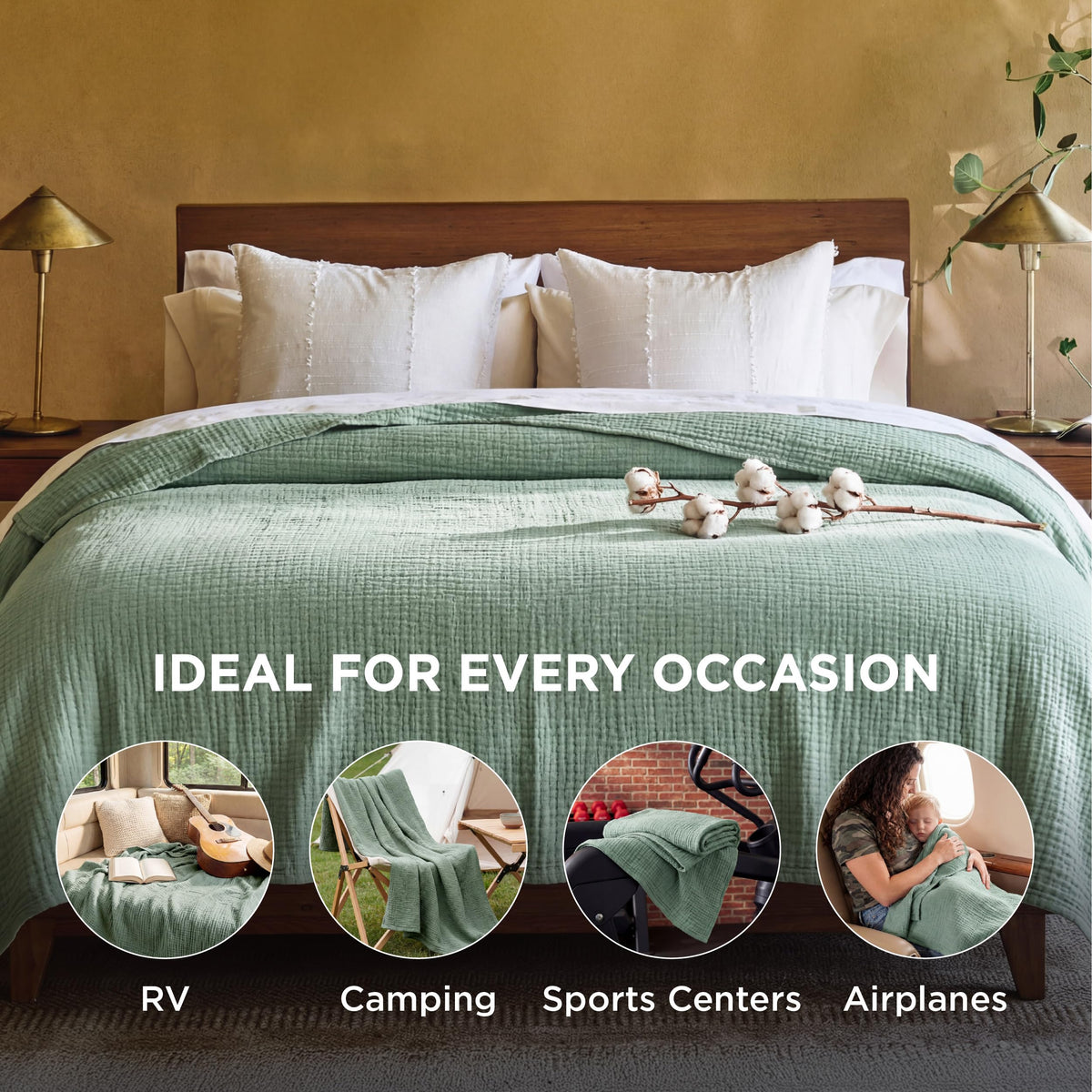Bedsure sage green blanket rolled for easy storage and transport.