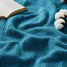 Bedsure muslin blanket teal queen 90x90 close-up showing breathable cotton comfort
