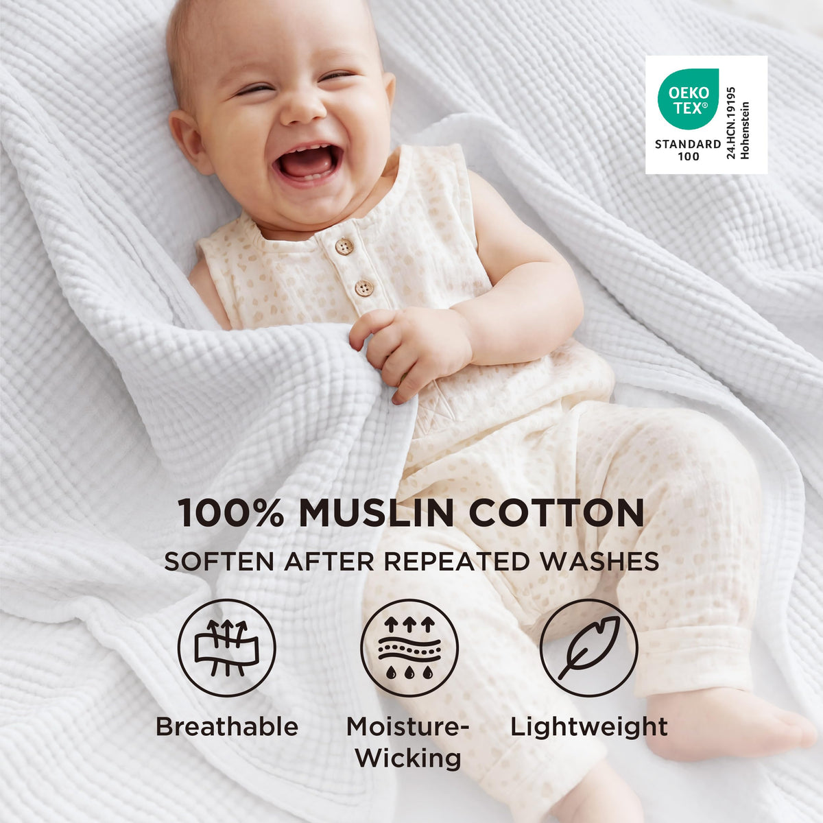 Bedsure muslin throw close-up of soft texture highlighting skin-friendly cotton.