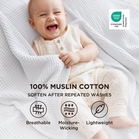 Bedsure muslin throw close-up of soft texture highlighting skin-friendly cotton.