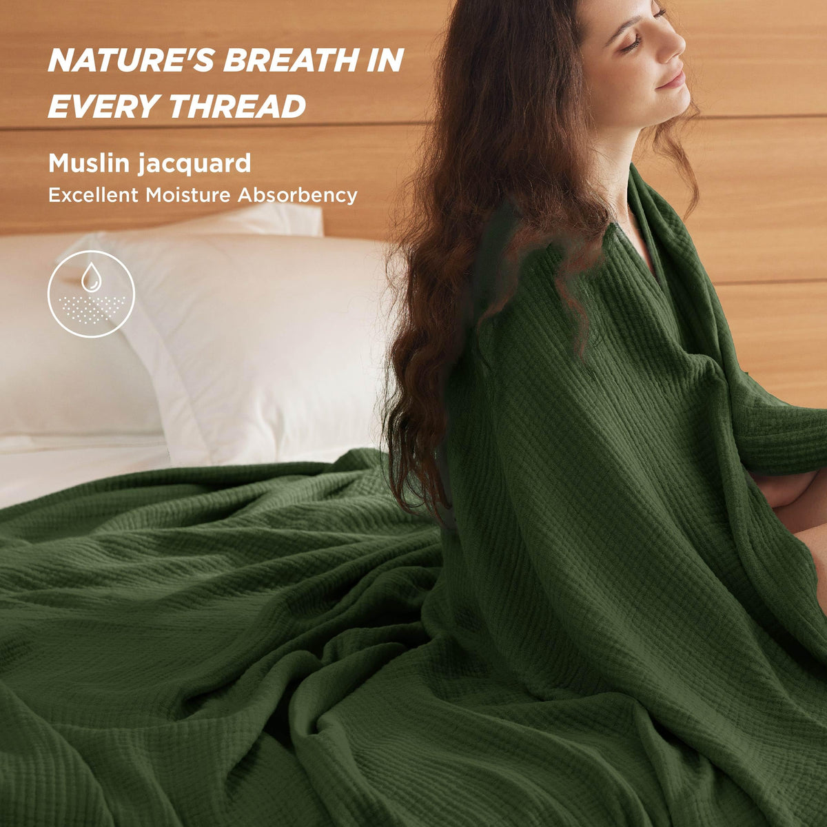 Bedsure muslin throw close-up shows airy weave for breathable comfort on warm nights.