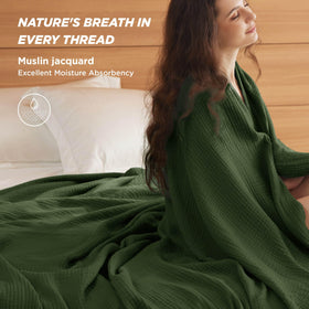 Bedsure muslin throw close-up shows airy weave for breathable comfort on warm nights.