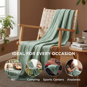 Four-layer construction detail of Bedsure muslin throw for added durability.