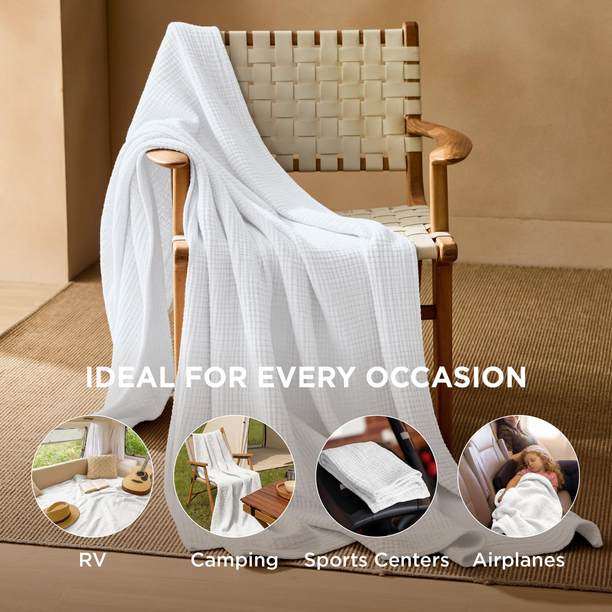 Bedsure muslin throw stitching detail reveals four-layer durability for everyday use.