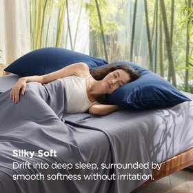 Bedsure navy blue pillowcase on bed adds chic, breathable comfort