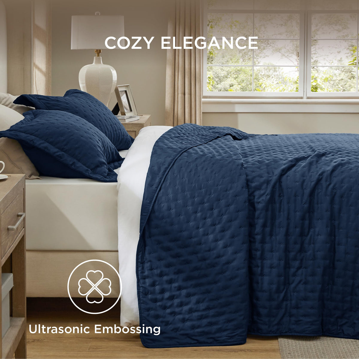 Bedsure navy quilt showcasing embossed texture detail