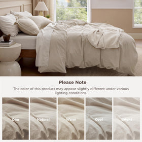 Bedsure oatmeal color fabric texture and soft drape on display.