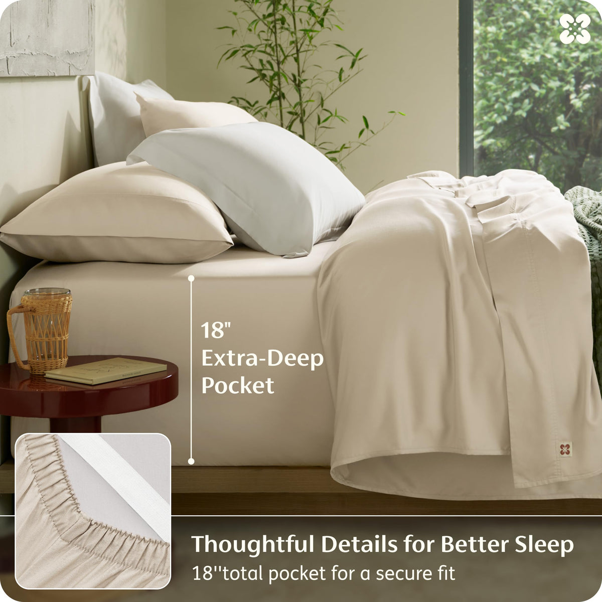 Bedsure OEKO-TEX certified bamboo sheets in beige color for skin-friendly sustainability.