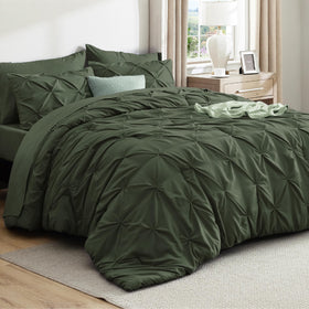 Bedsure olive-green comforter with pintuck design for an elegant bedding look.