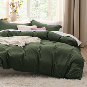 Bedsure olive green duvet cover 90x90 with zipper for easy changes and secure fit.