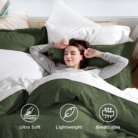 Bedsure olive green duvet cover zipper closure detail for quick sealing.