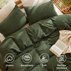 Bedsure olive green duvet cover folded neatly on bed for display
