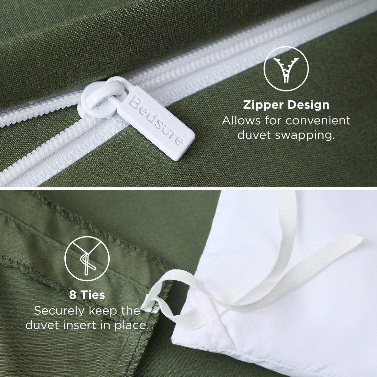 Bedsure olive green duvet cover queen on bed creates a calm, hotel-like sleeping environment