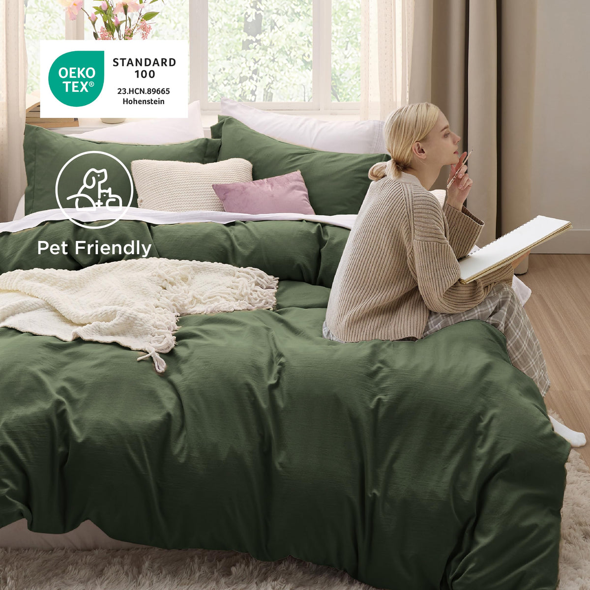 Bedsure oversized queen set with duvet cover and two pillow shams on bed