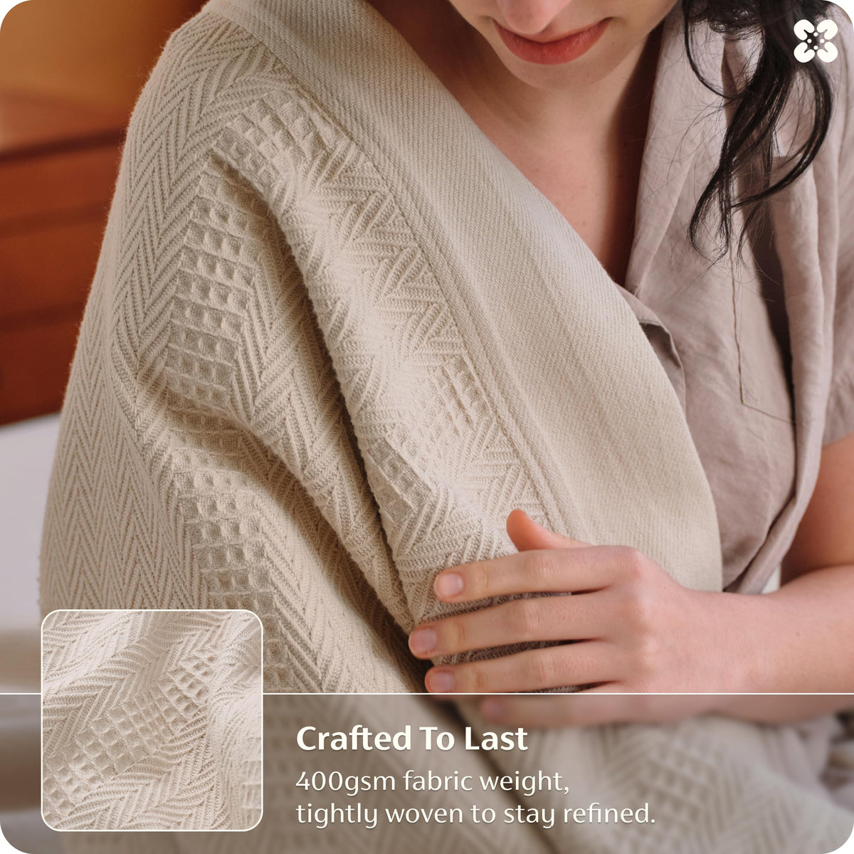 Bedsure breathable fabric in warm beige ideal for year-round use