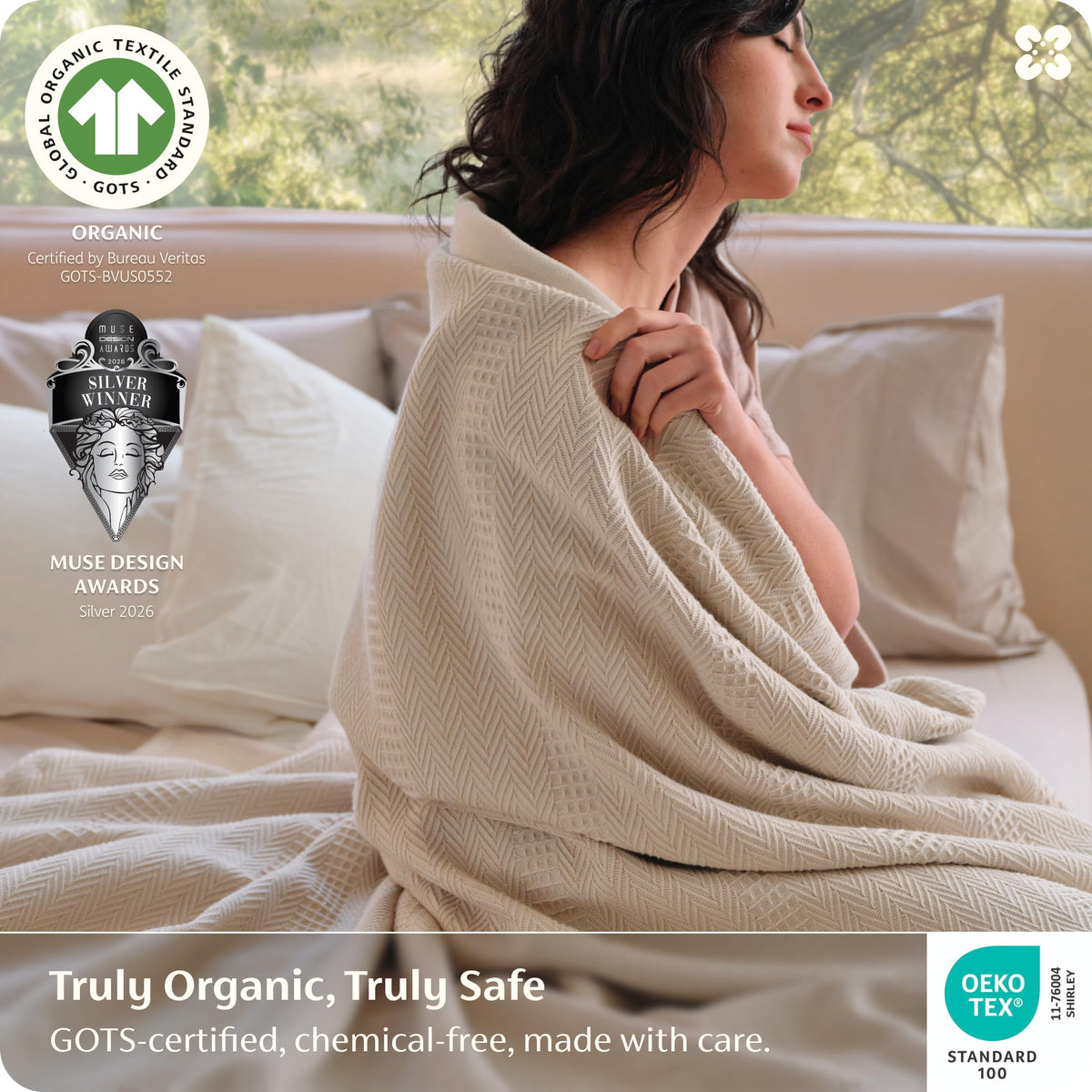 Bedsure blanket close-up highlights herringbone detail adding elegant texture