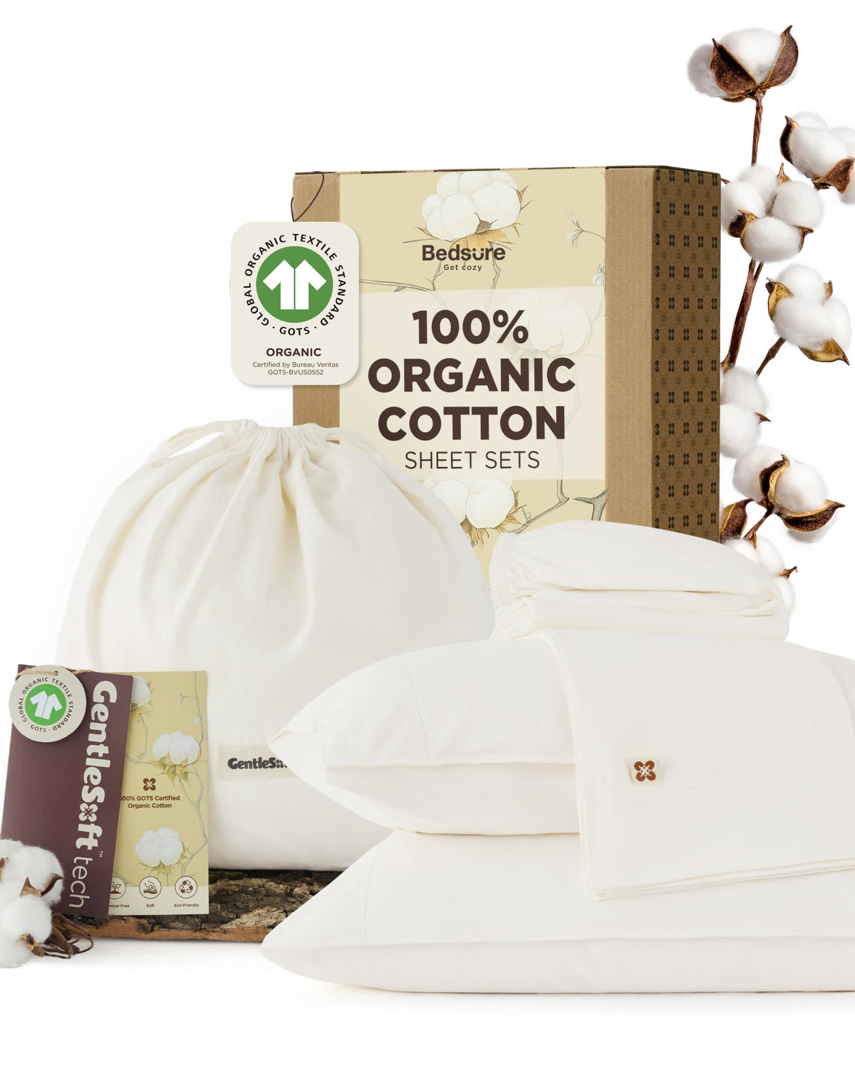 Bedsure organic cotton king fitted sheet with deep pocket for secure fit on thick mattresses.