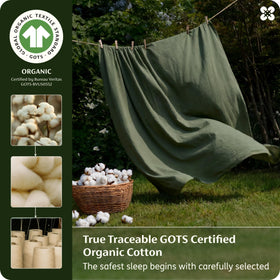 Bedsure olive green flat sheet showing a smooth, luxurious weave