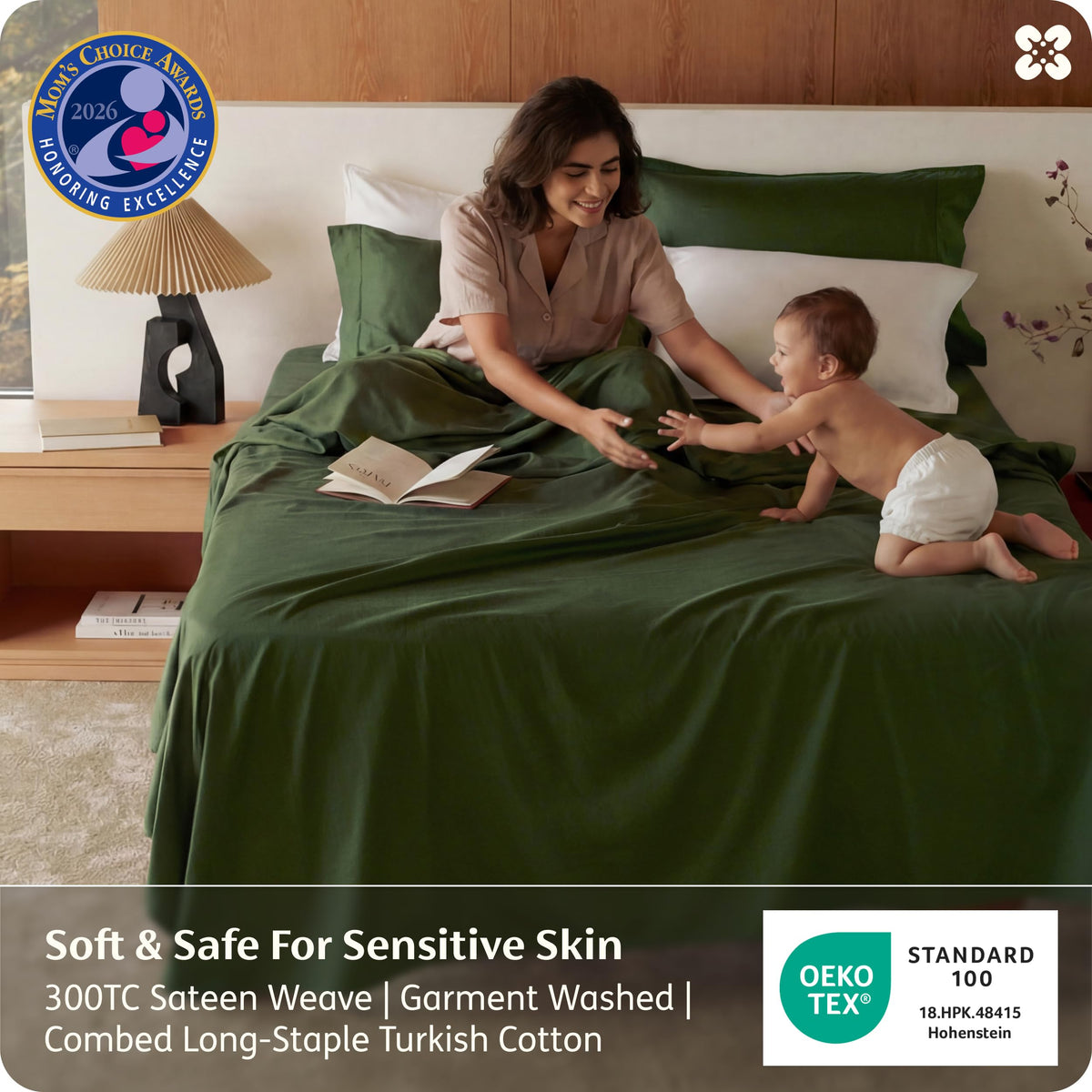 Bedsure olive green pillowcase with envelope closure for secure, simple care