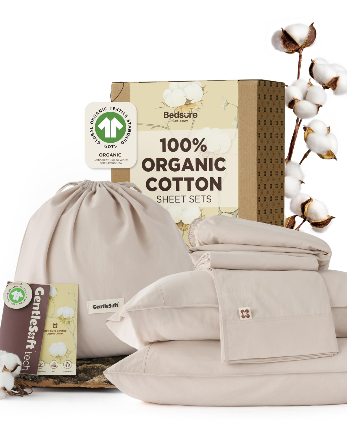 Bedsure organic cotton queen fitted sheet with 17-inch pocket for secure nightly fit