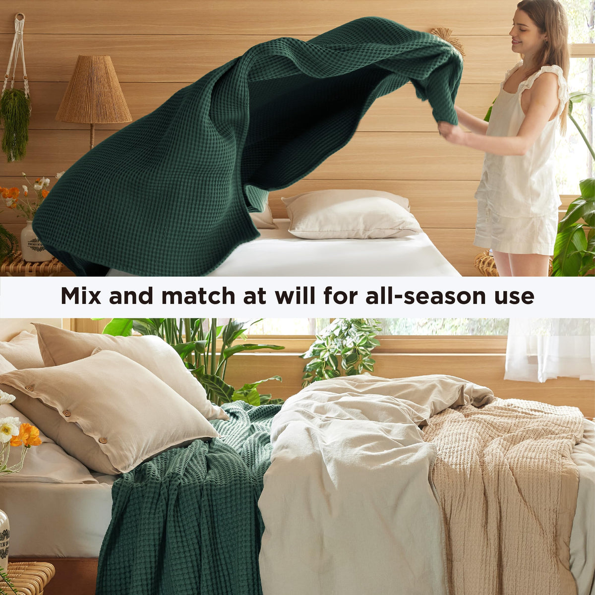 Bedsure outdoor dark-green blanket for a breezy picnic.